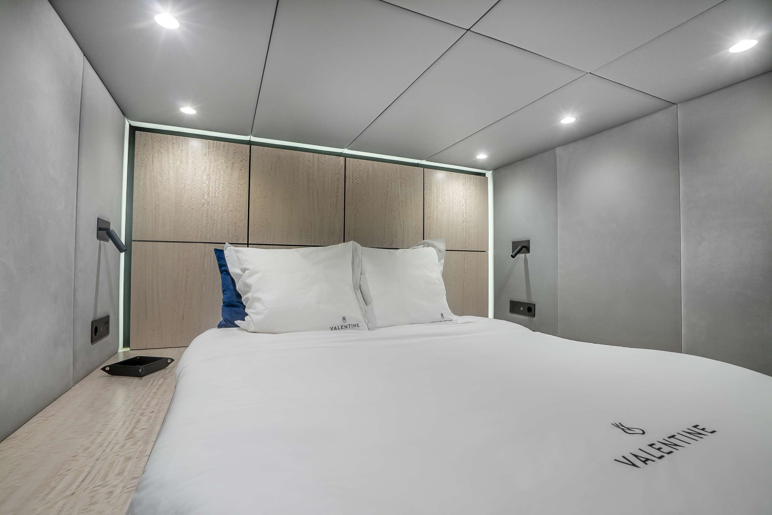 Master stateroom with timber headboard