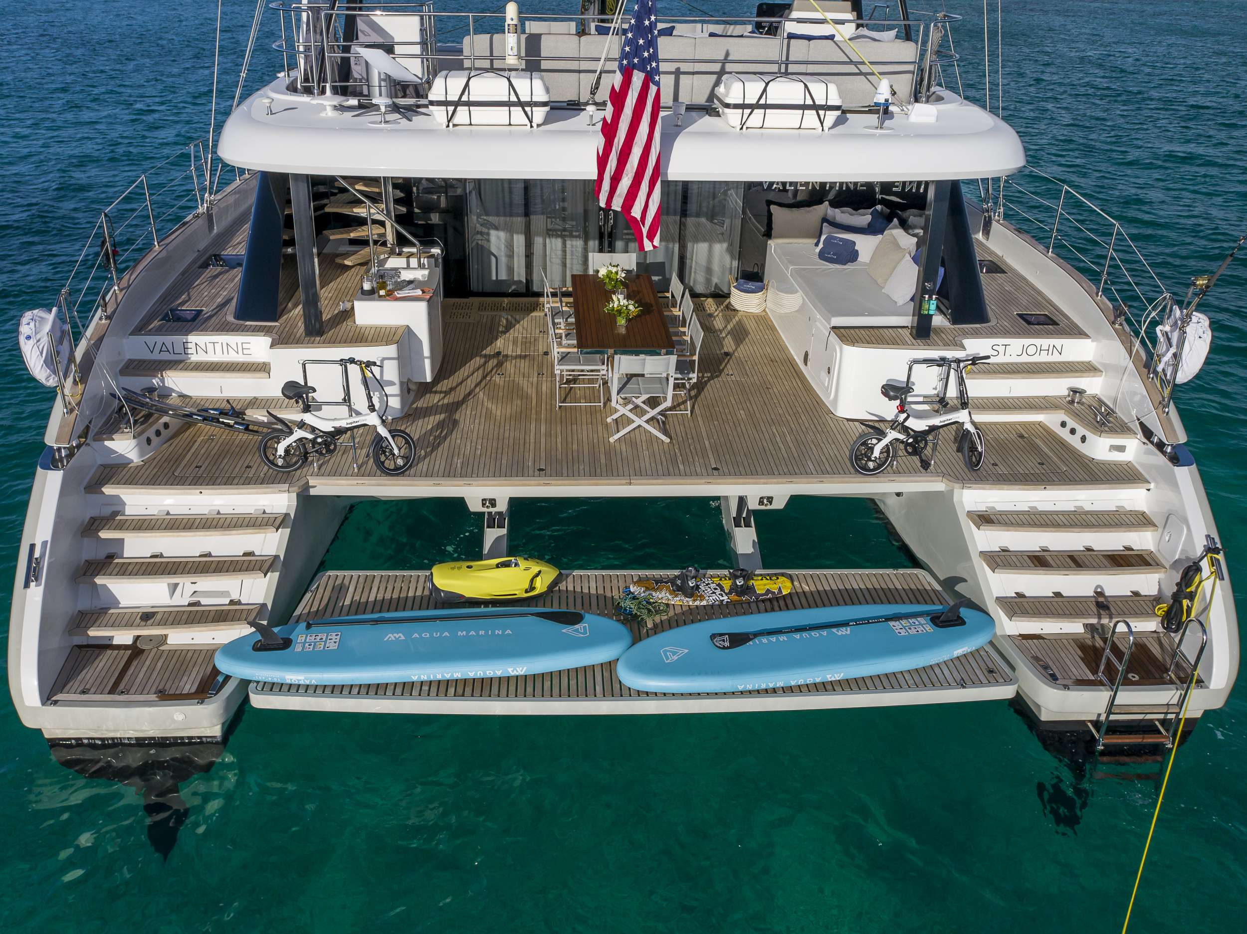 Aft deck and swim platform with water toys